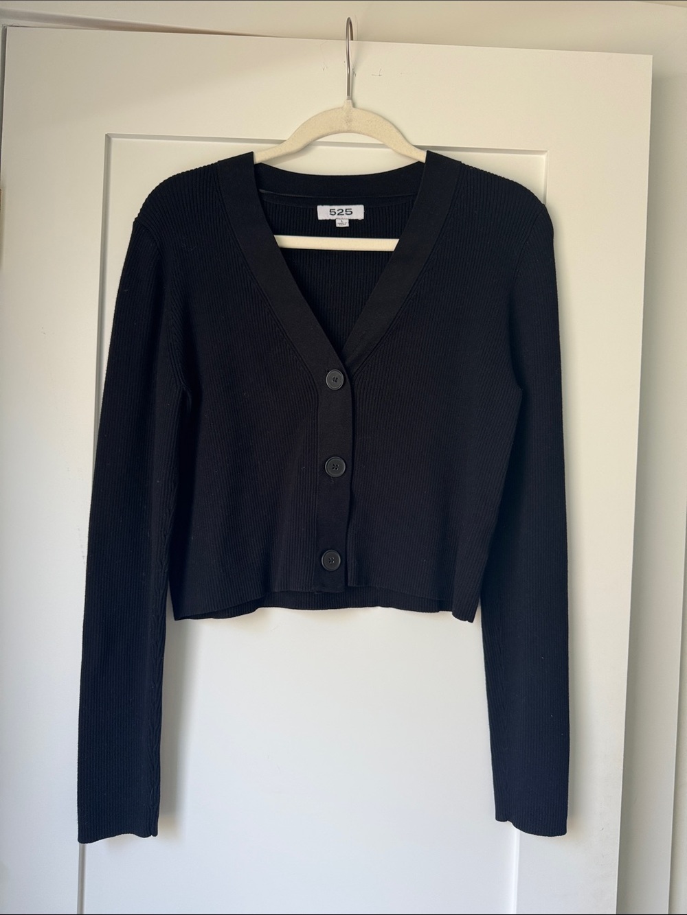 525 America Black Cropped Ribbed V-Neck Cardigan